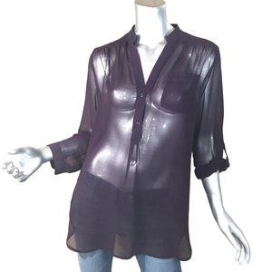 Necessary Clothing Women's Medium Tunic Blouse Sheer Plumb Purple Roll Tab